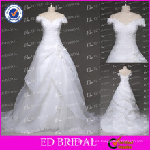 ED nupcial una línea de hombro-hombro de organza flor acanalada vestido de novia nupcial